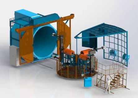 Three Arm Tower Rotomolding Equipment Automatic PLC Controlled Rotary Plastic Forming